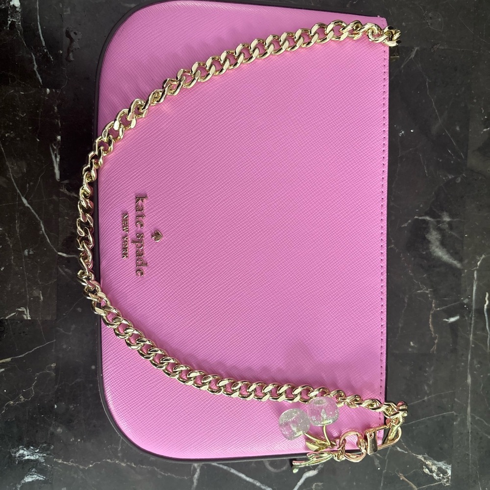 Kate Spade Vibrant Pink Crossbody Bag with Gold Chain